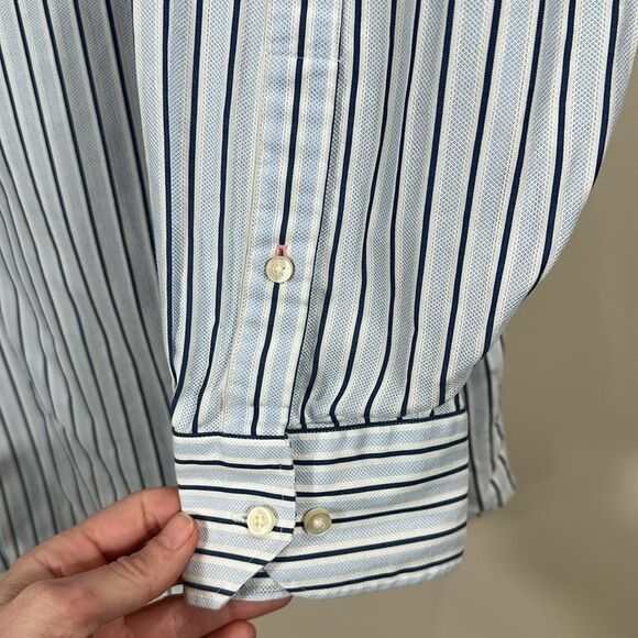 Tommy Bahama Button Front Stipe Blue White Longsleeve Shirt Men Size 17.5 32-33 - Picture 3 of 9